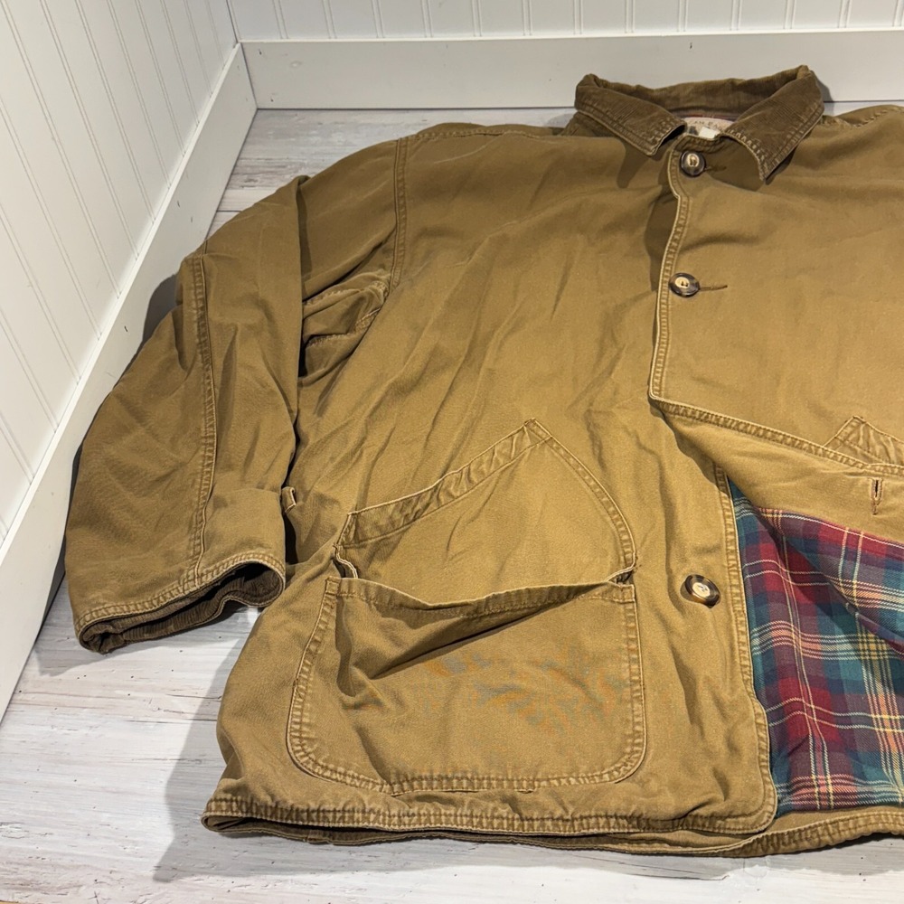 American Eagle Jacket Men XL Khaki Chore Barn Coat Flannel Lined Corduroy Collar - Picture 4 of 11